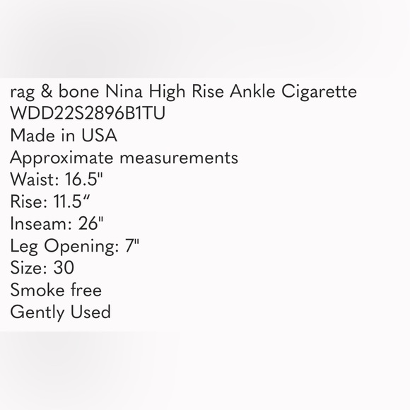 Rag and Bone. Nina high rise ankle cigarette. Button-fly 100% cotton Sz30, Tulip - Picture 15 of 16